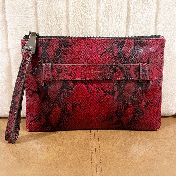 AIMEE KESTEBERG Melville Ruby Red Snakeskin Leather Clutch / Wristlet - Picture 13 of 16